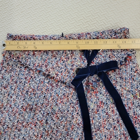 Parker Multi Color Tweed Skirt Velvet Ribbon tie Faux Wrap Size 4 - Picture 8 of 15